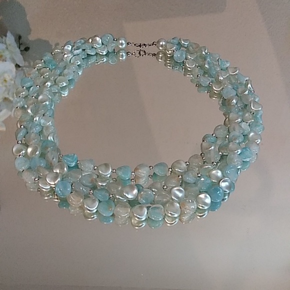 Multi Strain Light Blue Beaded Necklace - Picture 14 of 17